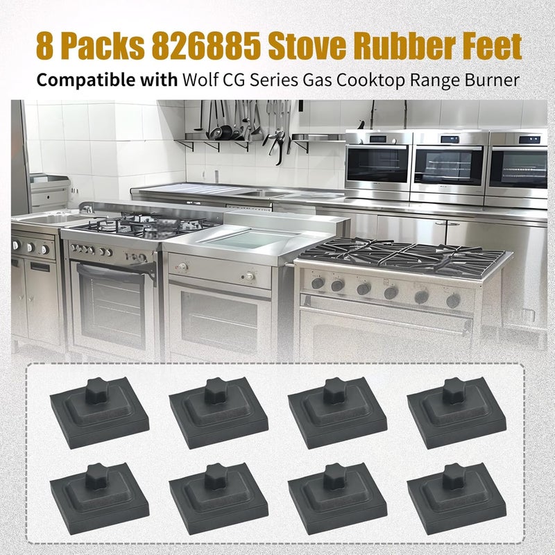 AQBB 8 Packs 826885 Stove Rubber Feet Compatible with Wolf CG Series Gas Cooktop Range Burner,Gas Cooktops Burner Grate Pad Fit for CG304T/S CG304P/S CG365P/S CG365T/S And More - Image 2